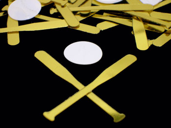 Baseball Confetti, Gold Baseball Bats and White Baseballs